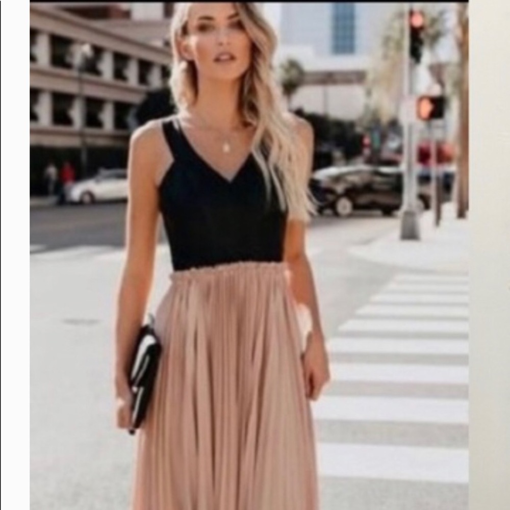 VICI High & Defined Faux Leather Maxi Dress Blush